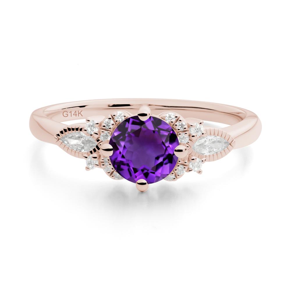 Round Amethyst Floral Statement Ring - LUO Jewelry #metal_14k rose gold