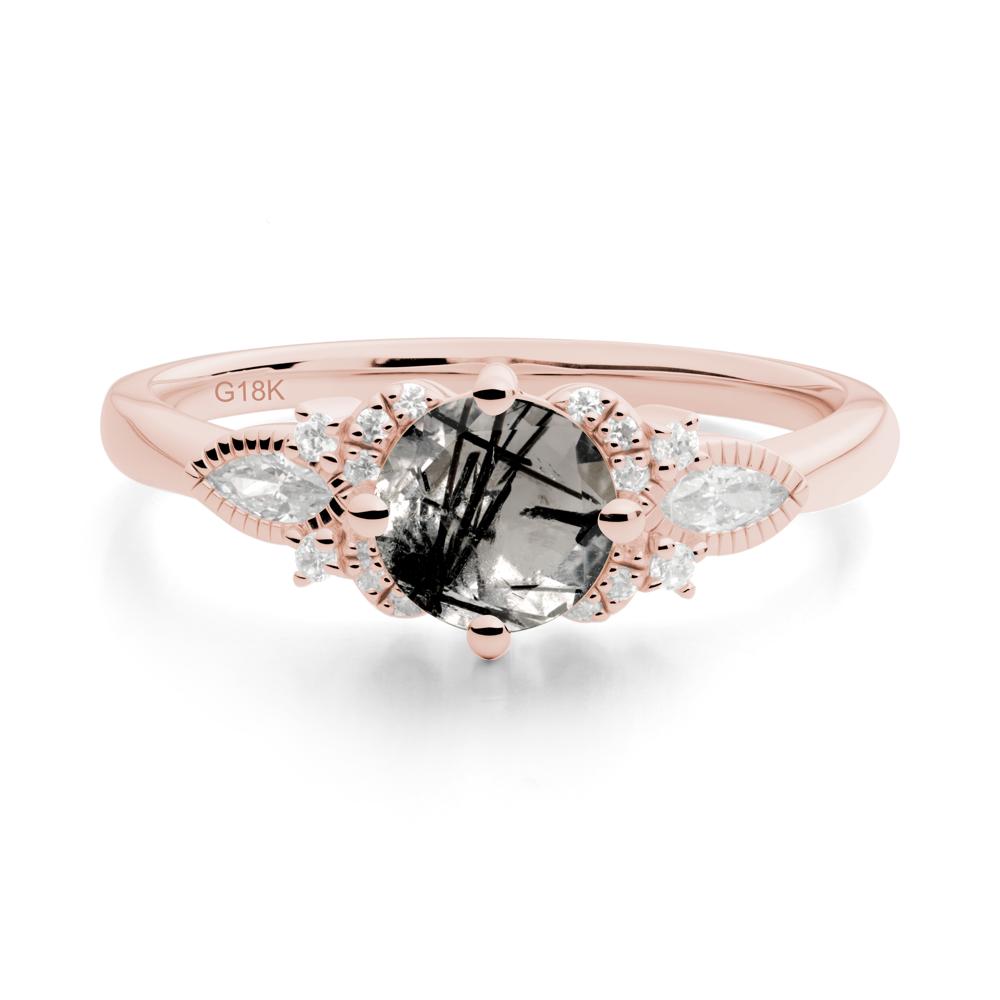 Round Black Rutilated Quartz Floral Statement Ring - LUO Jewelry #metal_18k rose gold