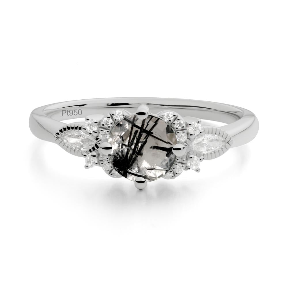 Round Black Rutilated Quartz Floral Statement Ring - LUO Jewelry #metal_platinum