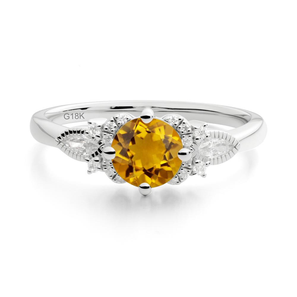 Round Citrine Floral Statement Ring - LUO Jewelry #metal_18k white gold
