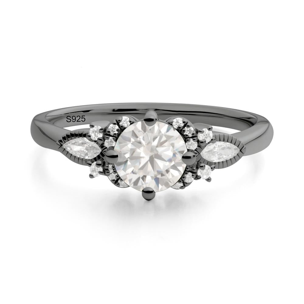 Round Cubic Zirconia Floral Statement Ring - LUO Jewelry #metal_black finish sterling silver