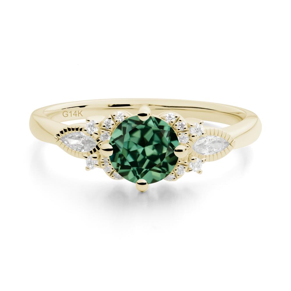Round Green Sapphire Floral Statement Ring - LUO Jewelry #metal_14k yellow gold