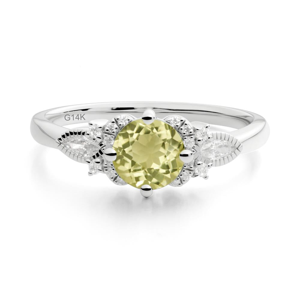 Round Lemon Quartz Floral Statement Ring - LUO Jewelry #metal_14k white gold
