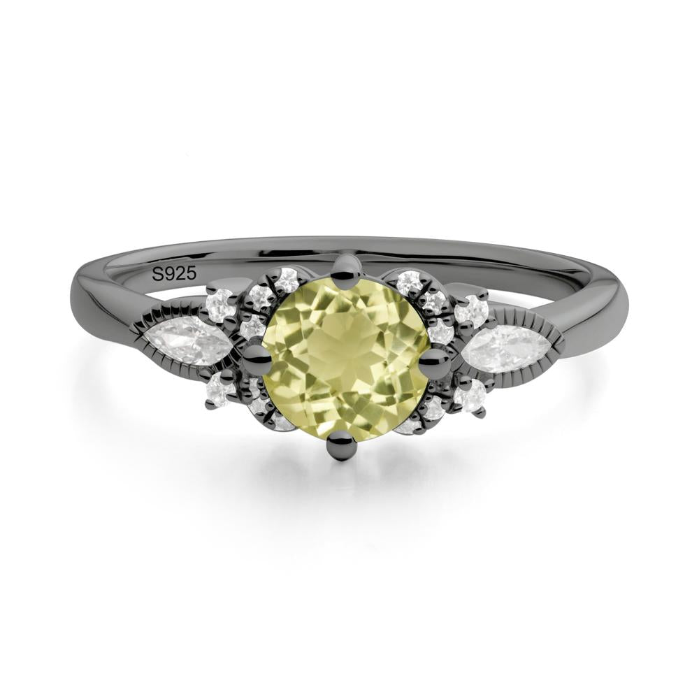 Round Lemon Quartz Floral Statement Ring - LUO Jewelry #metal_black finish sterling silver
