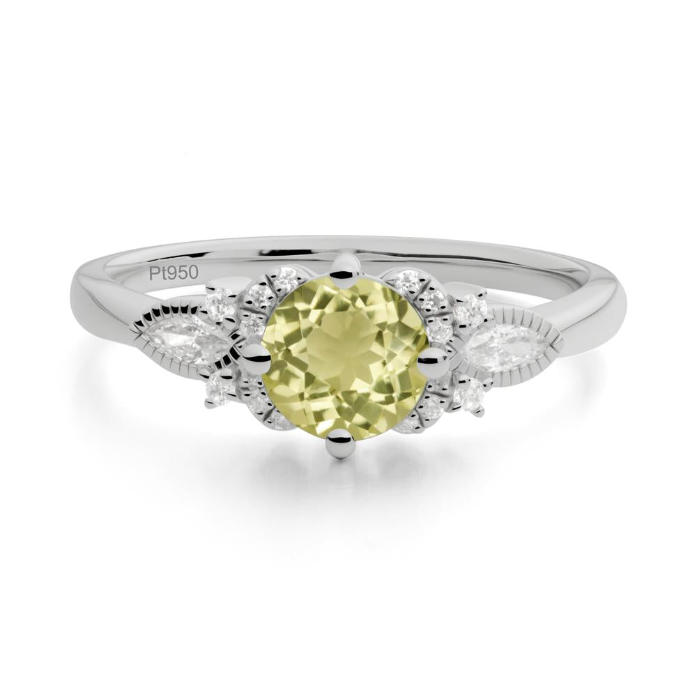 Round Lemon Quartz Floral Statement Ring - LUO Jewelry #metal_platinum