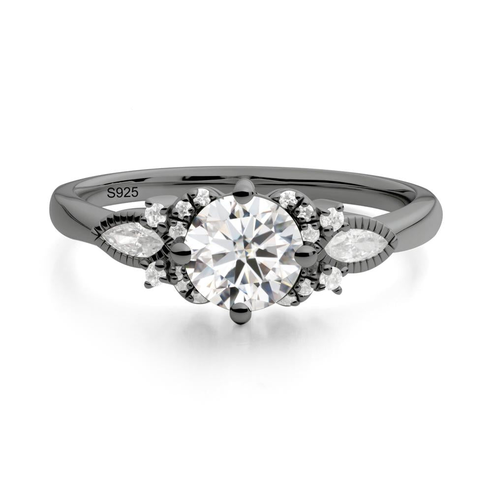 Round Moissanite Floral Statement Ring - LUO Jewelry #metal_black finish sterling silver