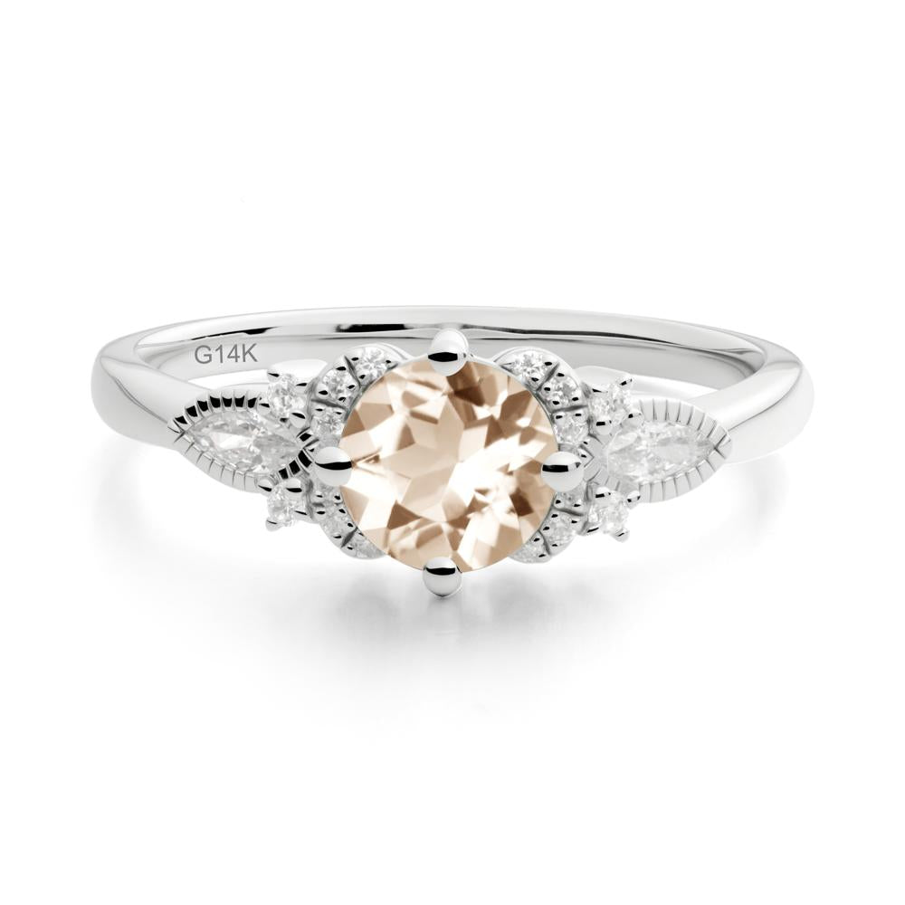 Round Morganite Floral Statement Ring - LUO Jewelry #metal_14k white gold
