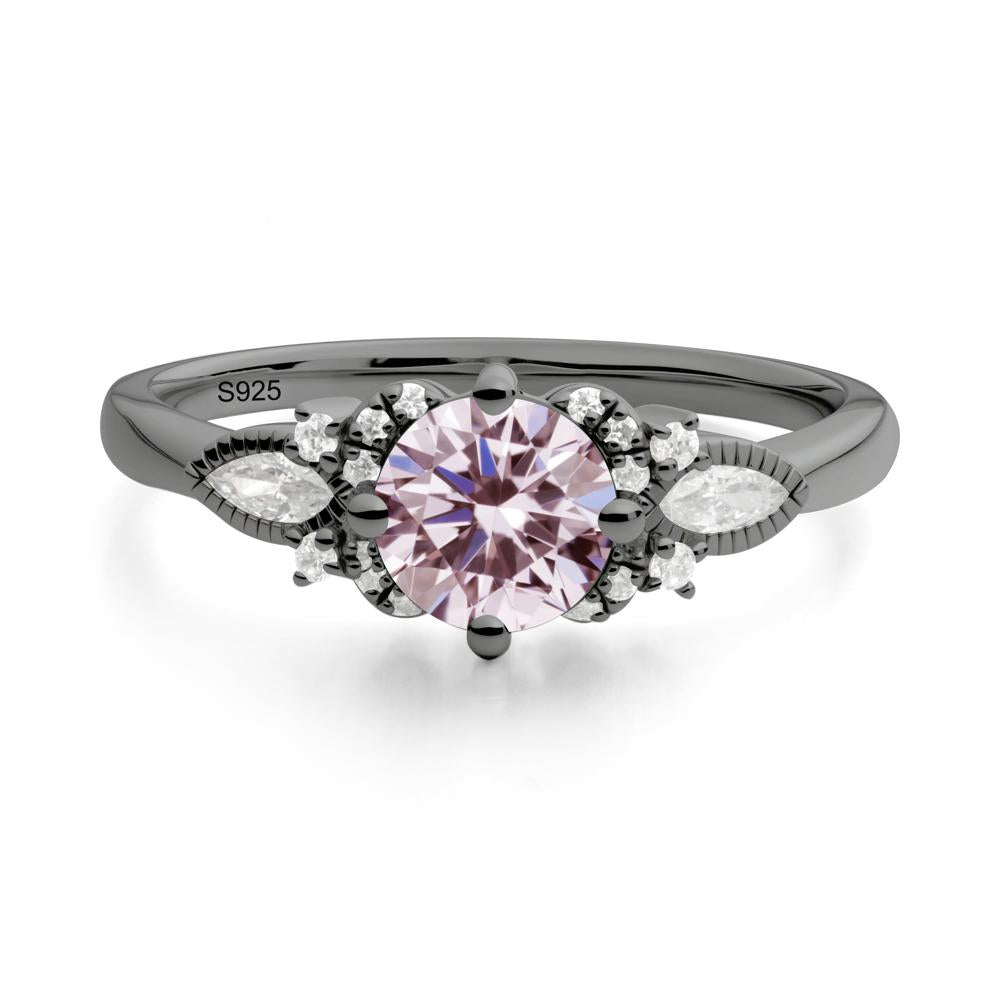 Round Pink Cubic Zirconia Floral Statement Ring - LUO Jewelry #metal_black finish sterling silver