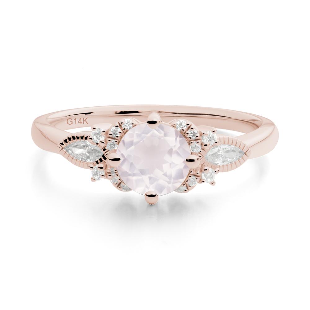 Round Rose Quartz Floral Statement Ring - LUO Jewelry #metal_14k rose gold