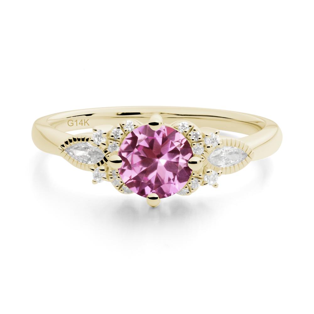 Round Pink Sapphire Floral Statement Ring - LUO Jewelry #metal_14k yellow gold