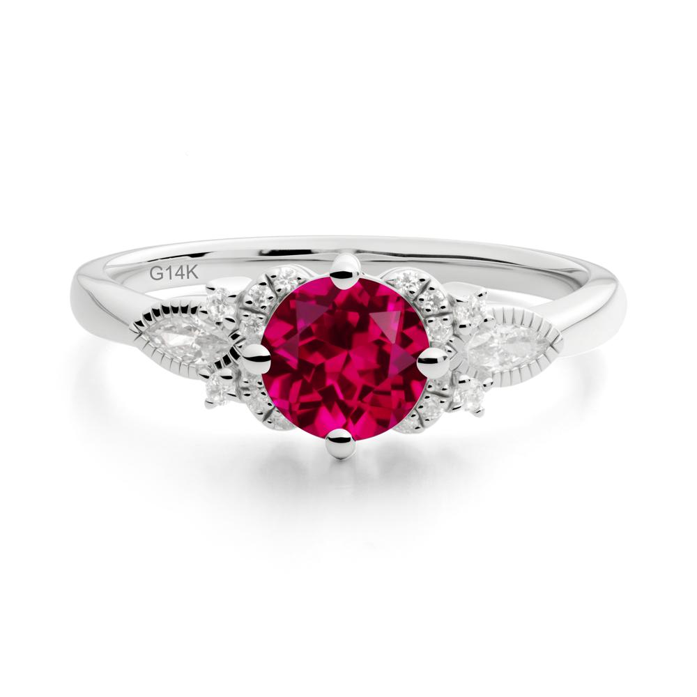 Round Ruby Floral Statement Ring - LUO Jewelry #metal_14k white gold