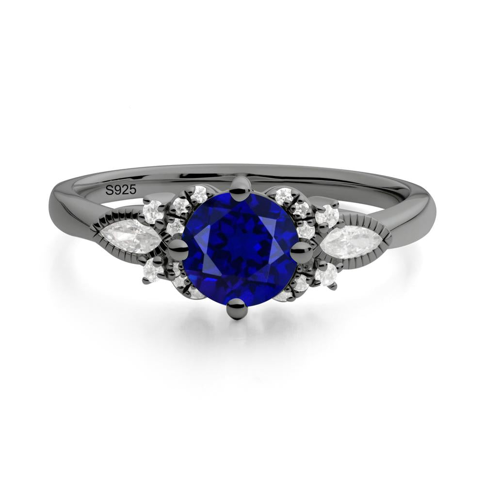 Round Sapphire Floral Statement Ring - LUO Jewelry #metal_black finish sterling silver