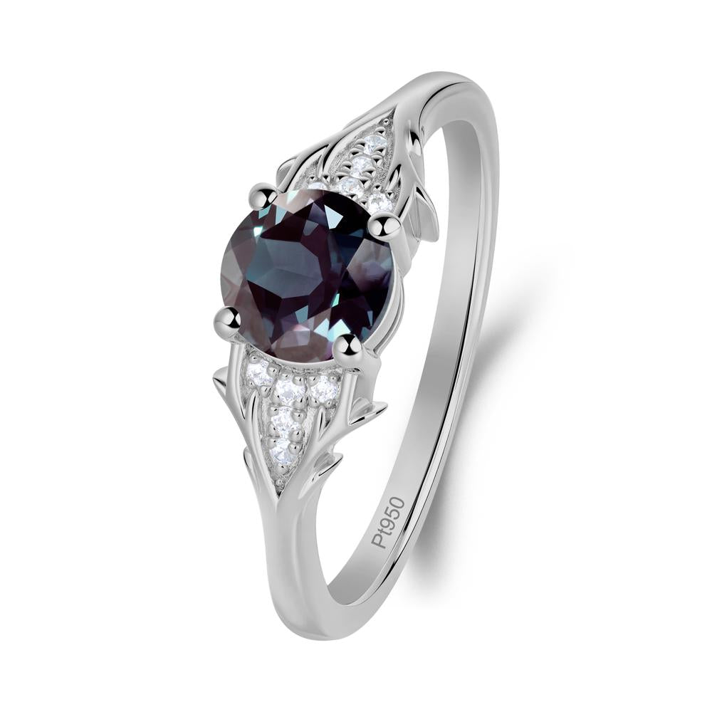 Round Alexandrite Branch Engagement Ring - LUO Jewelry #metal_platinum