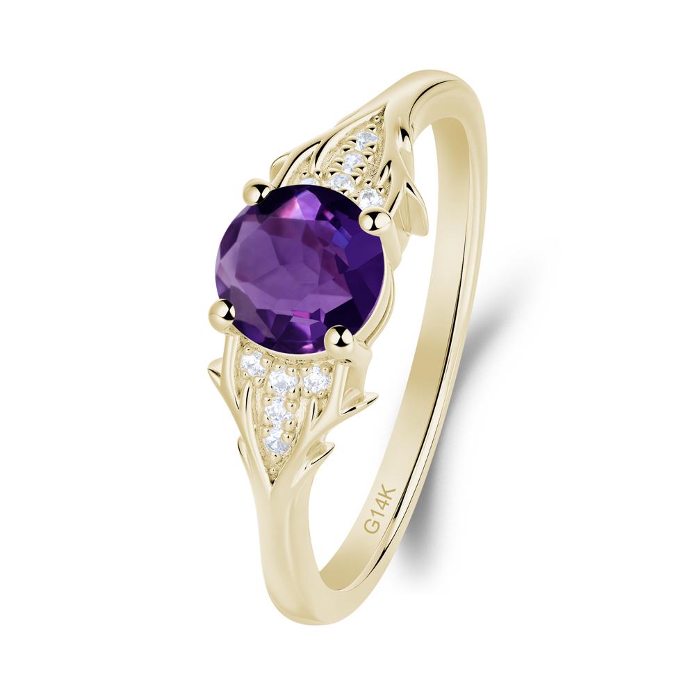 Nature Inspired Twig Textures Amethyst Ring - LUO Jewelry #metal_14k yellow gold
