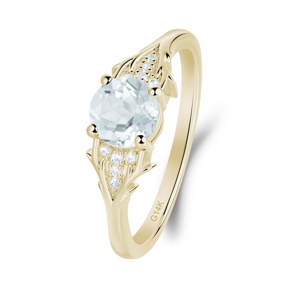 Nature Inspired Twig Textures Aquamarine Ring - LUO Jewelry #metal_14k yellow gold