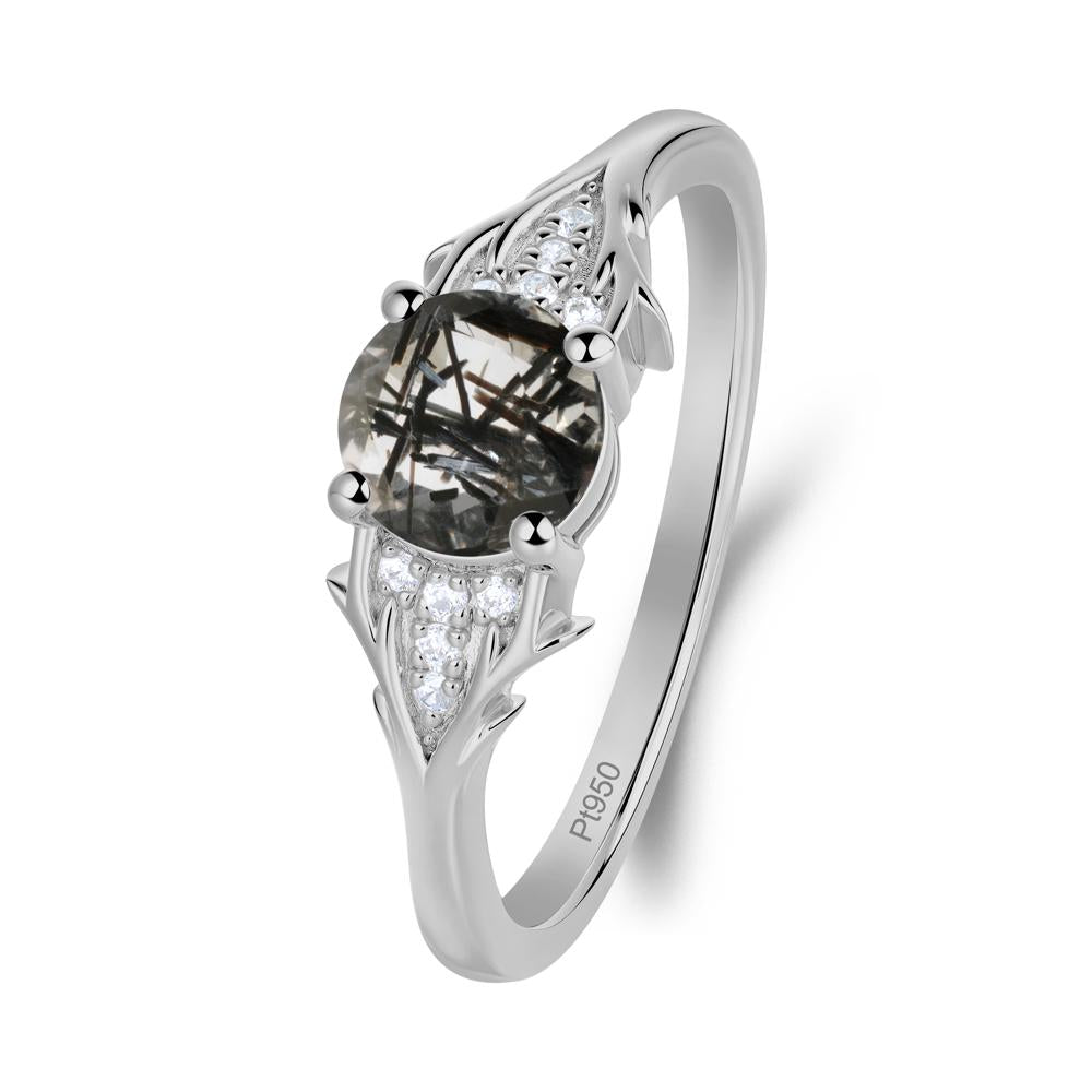Nature Inspired Twig Textures Black Rutilated Quartz Ring - LUO Jewelry #metal_platinum
