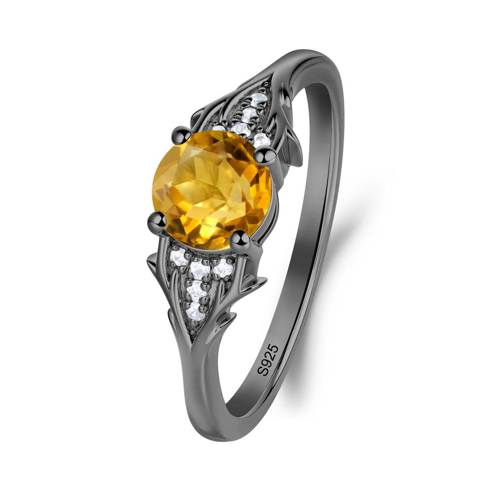 Round Citrine Branch Engagement Ring - LUO Jewelry #metal_black finish sterling silver