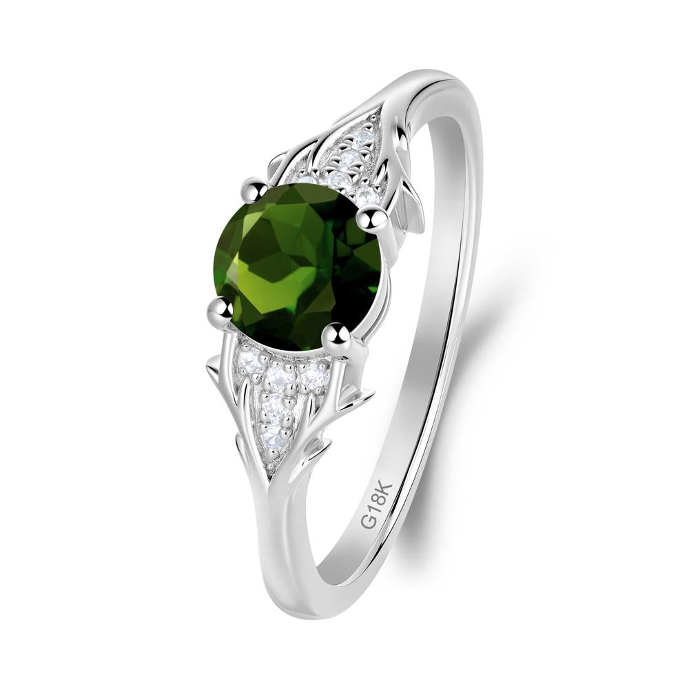 Round Diopside Branch Engagement Ring - LUO Jewelry #metal_18k white gold