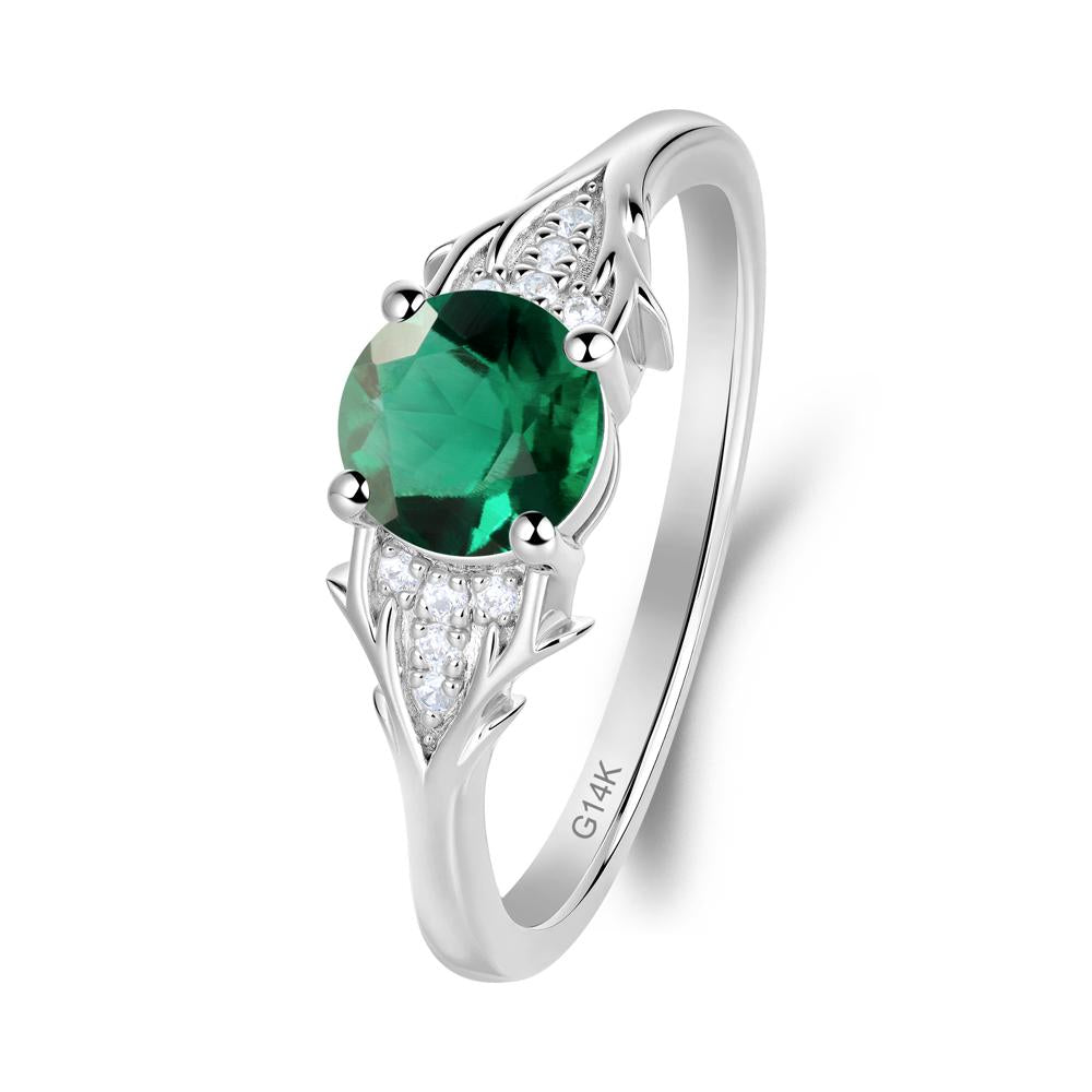 Round Emerald Branch Engagement Ring - LUO Jewelry #metal_14k white gold