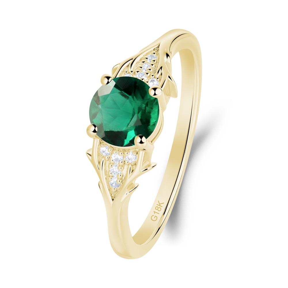 Round Emerald Branch Engagement Ring - LUO Jewelry #metal_18k yellow gold
