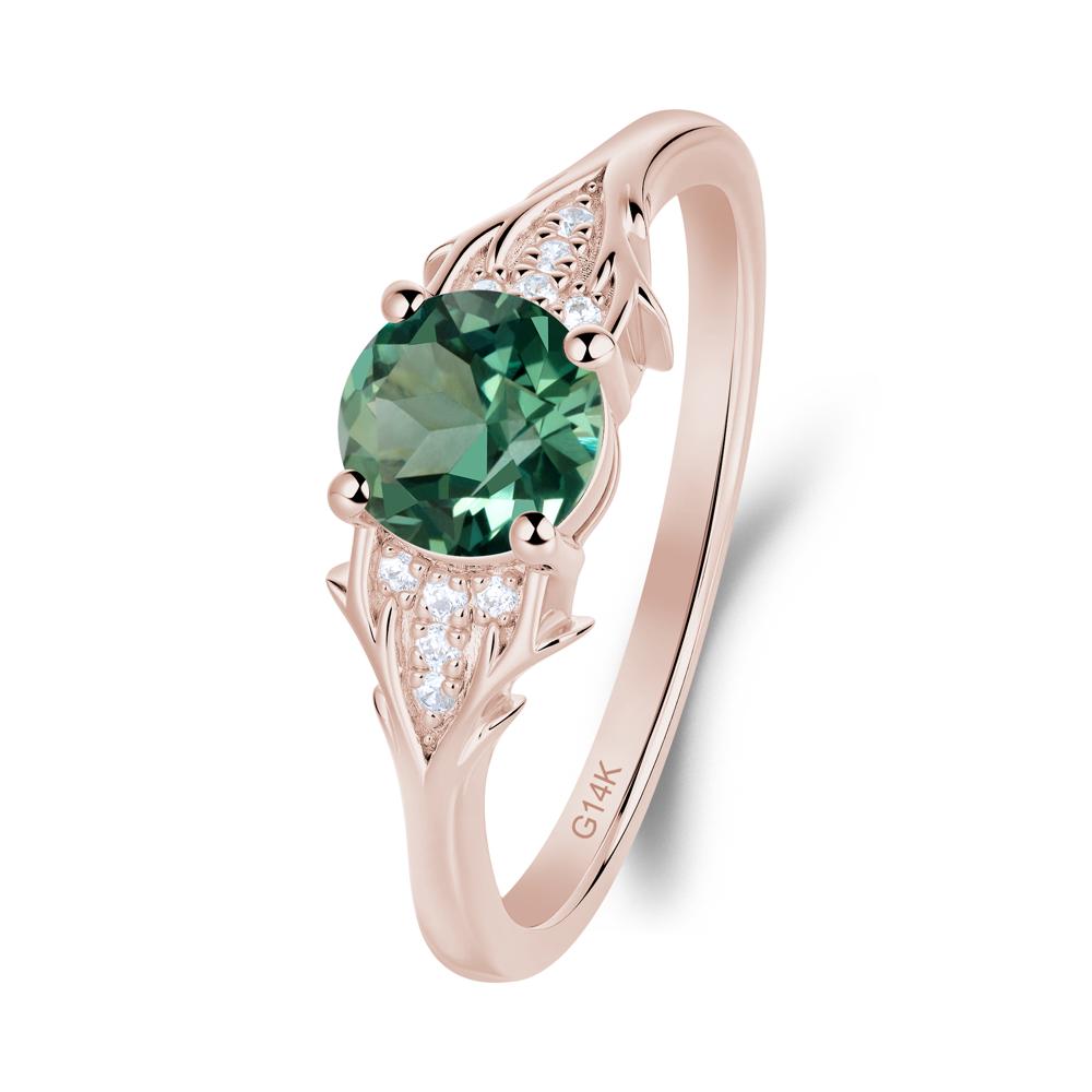 Round Green Sapphire Branch Engagement Ring - LUO Jewelry #metal_14k rose gold