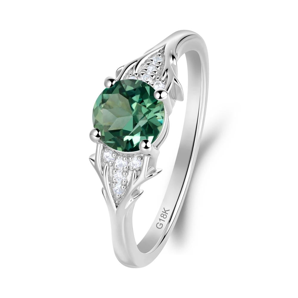 Round Green Sapphire Branch Engagement Ring - LUO Jewelry #metal_18k white gold