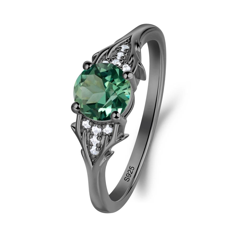 Round Green Sapphire Branch Engagement Ring - LUO Jewelry #metal_black finish sterling silver