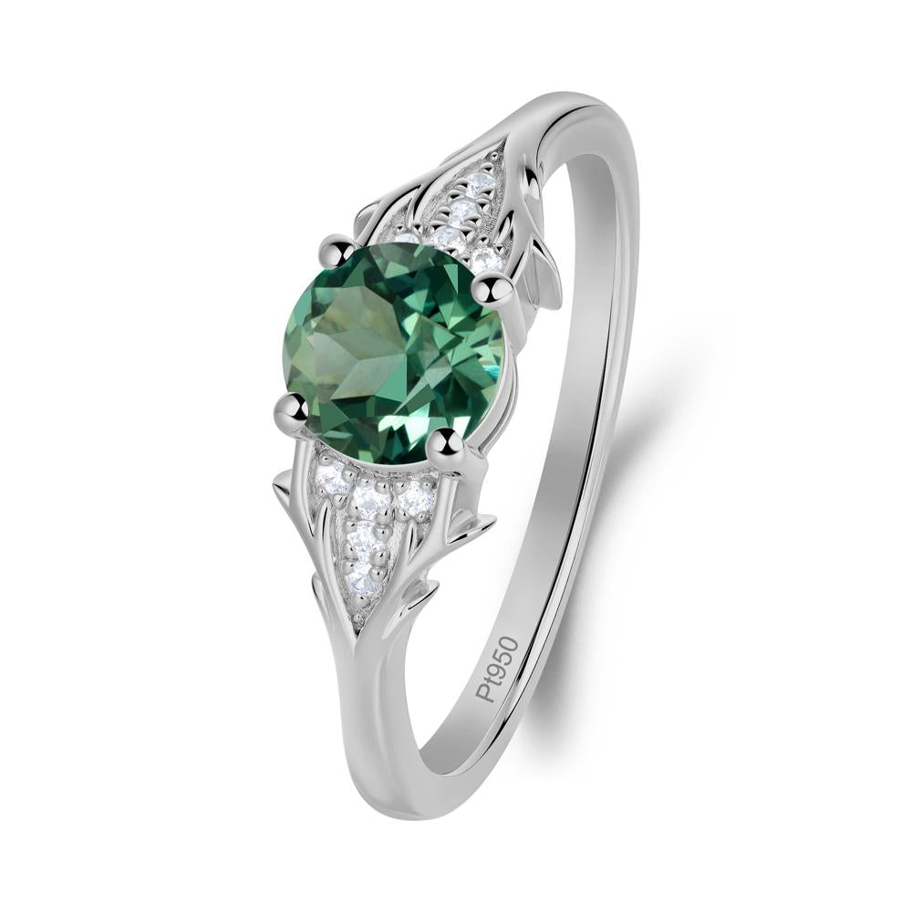 Round Green Sapphire Branch Engagement Ring - LUO Jewelry #metal_platinum