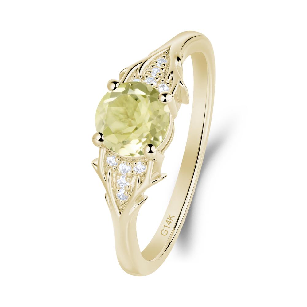 Nature Inspired Twig Textures Lemon Quartz Ring - LUO Jewelry #metal_14k yellow gold