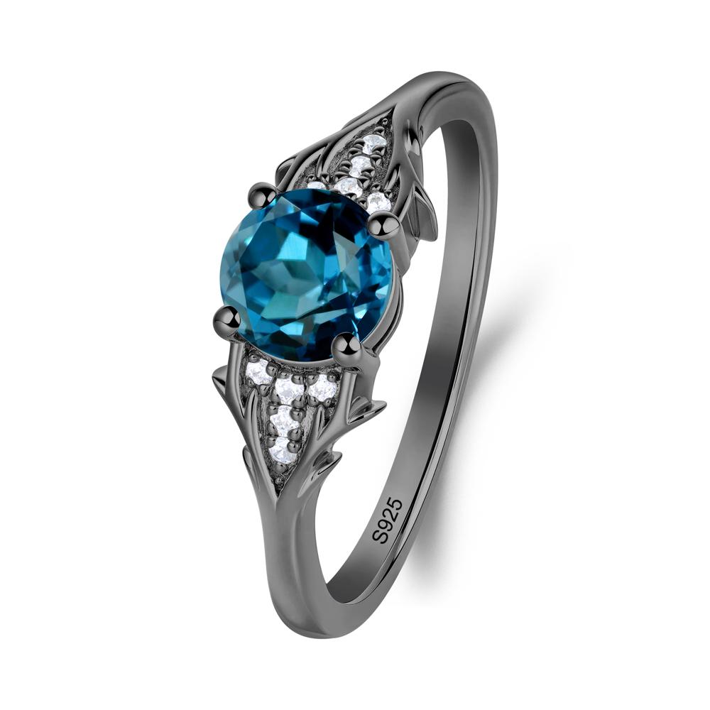 Round London Blue Topaz Branch Engagement Ring - LUO Jewelry #metal_black finish sterling silver