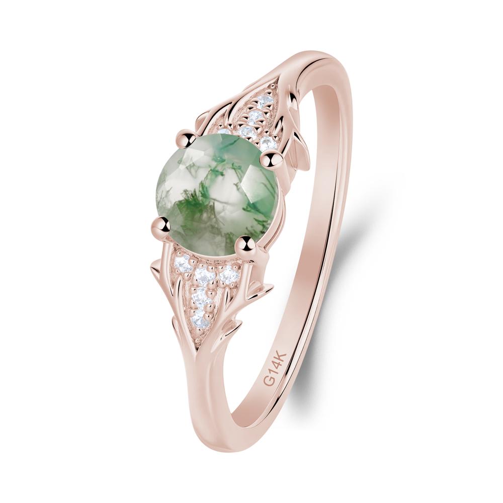 Round Moss Agate Branch Engagement Ring - LUO Jewelry #metal_14k rose gold