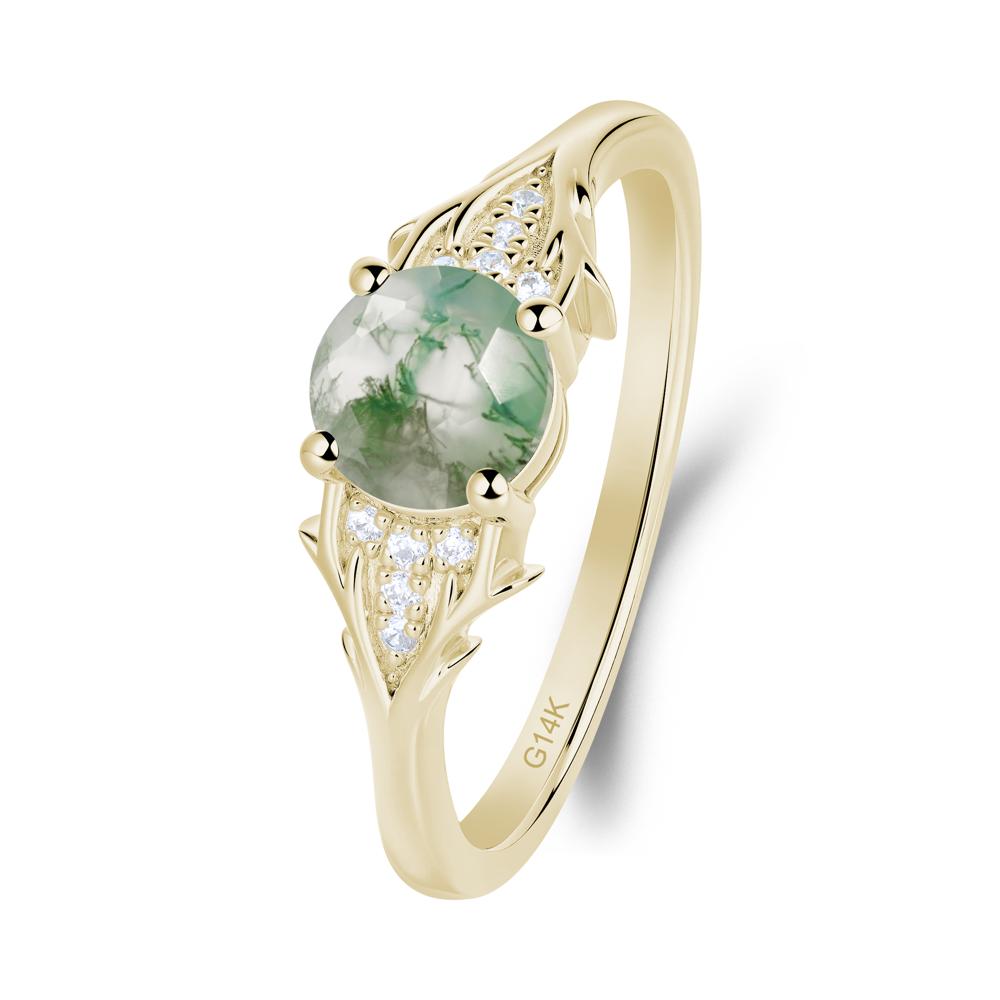 Round Moss Agate Branch Engagement Ring - LUO Jewelry #metal_14k yellow gold