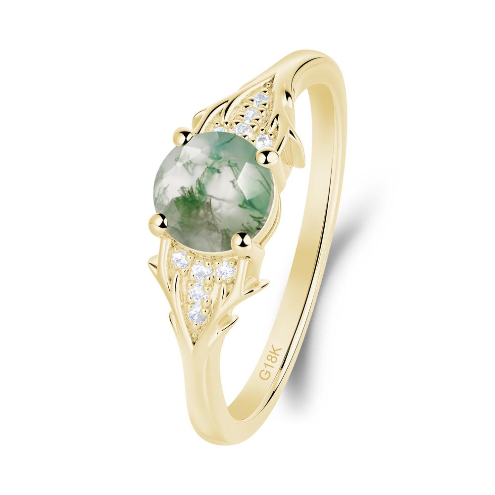 Round Moss Agate Branch Engagement Ring - LUO Jewelry #metal_18k yellow gold
