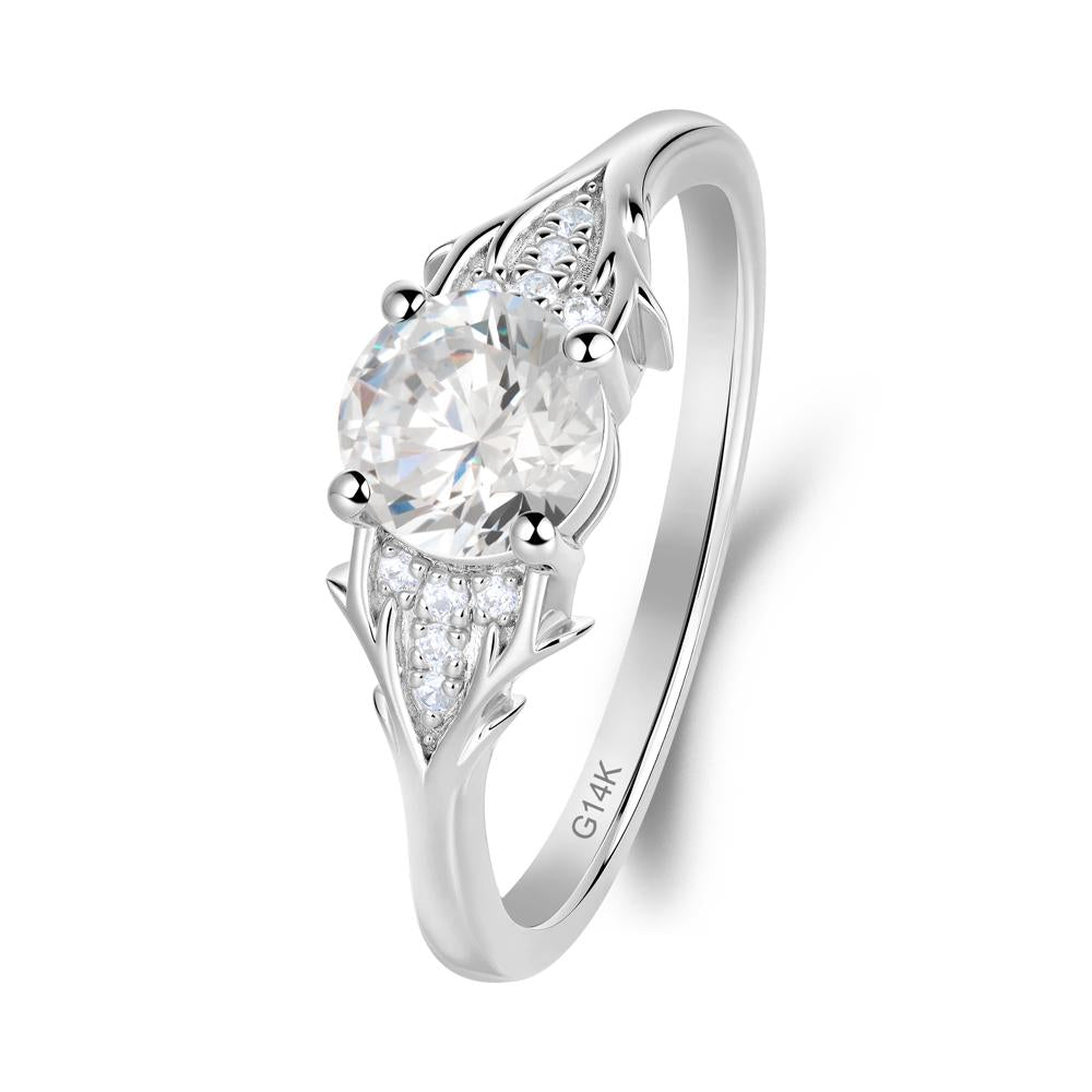 Round Moissanite Branch Engagement Ring - LUO Jewelry #metal_14k white gold