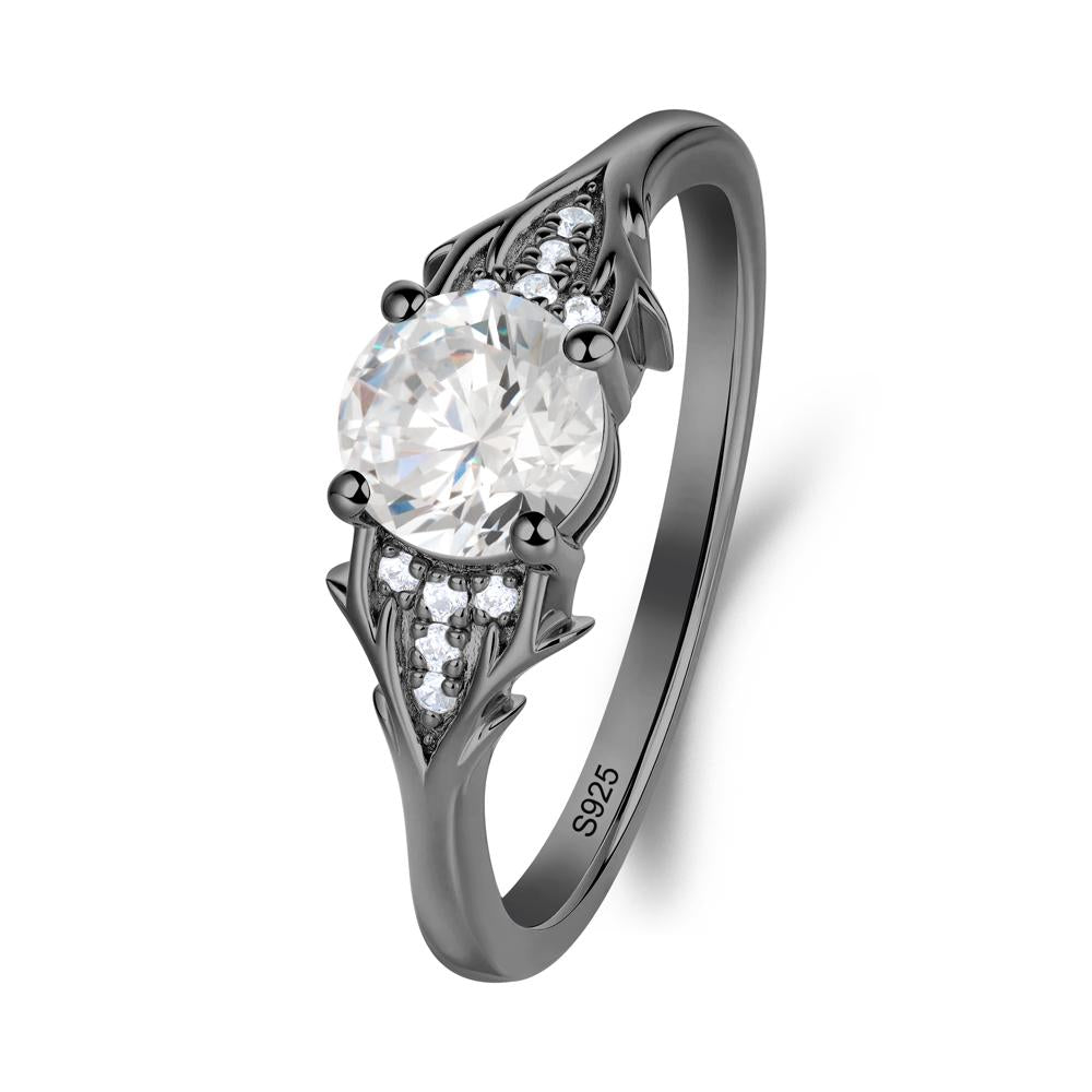 Round Moissanite Branch Engagement Ring - LUO Jewelry #metal_black finish sterling silver