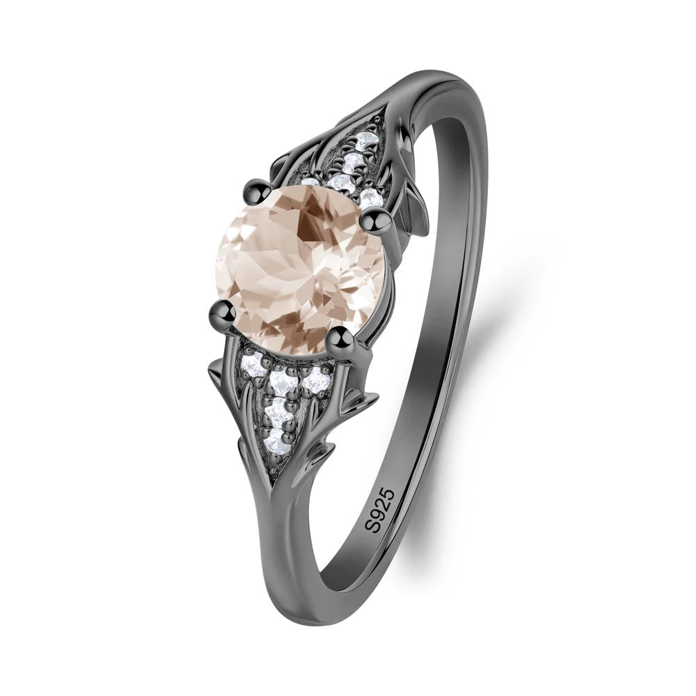 Round Morganite Branch Engagement Ring - LUO Jewelry #metal_black finish sterling silver
