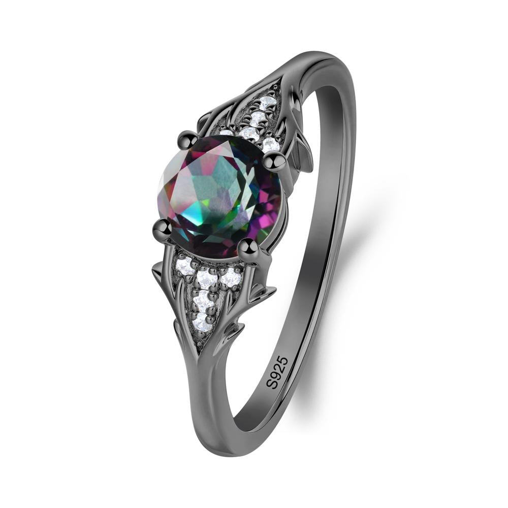 Nature Inspired Twig Textures Mystic Topaz Ring - LUO Jewelry #metal_black finish sterling silver