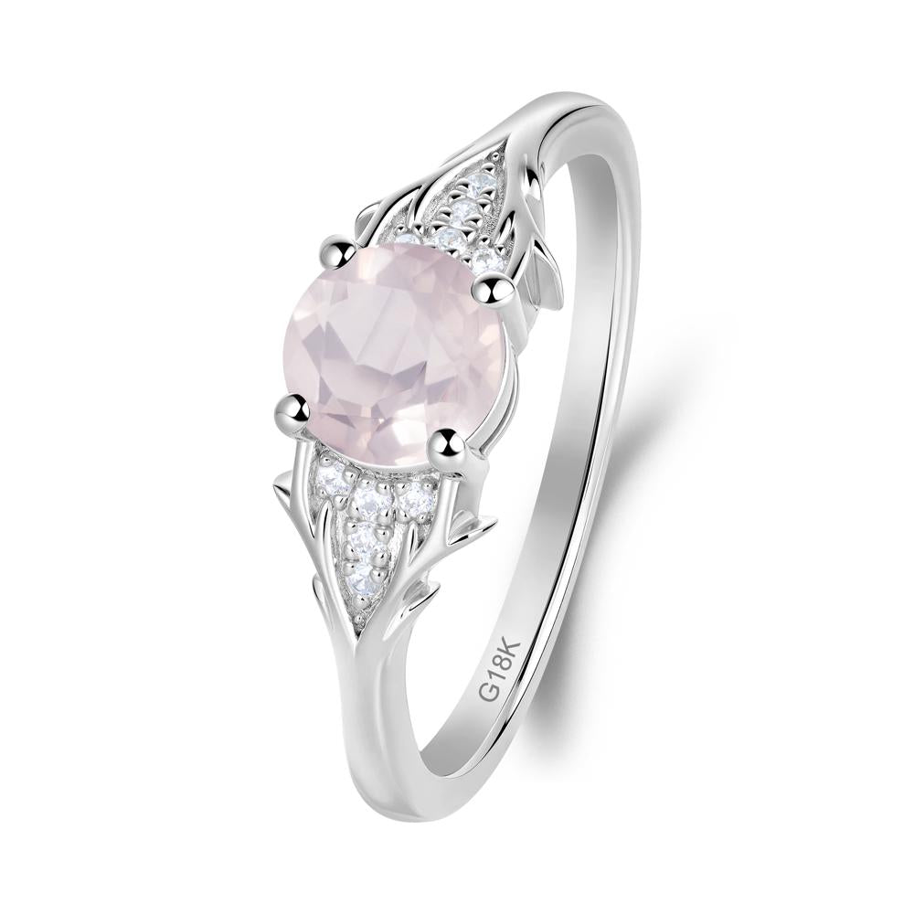 Round Rose Quartz Branch Engagement Ring - LUO Jewelry #metal_18k white gold