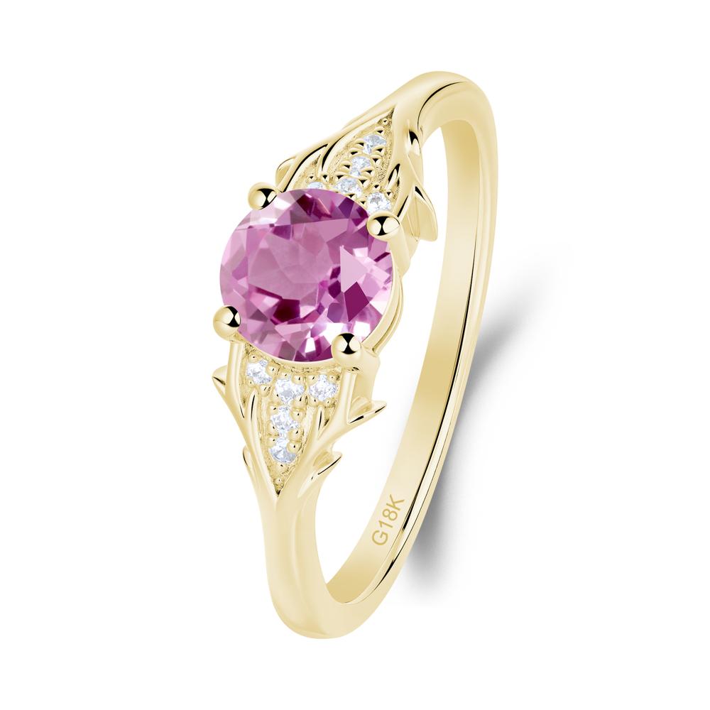 Nature Inspired Twig Textures Pink Sapphire Ring - LUO Jewelry #metal_18k yellow gold