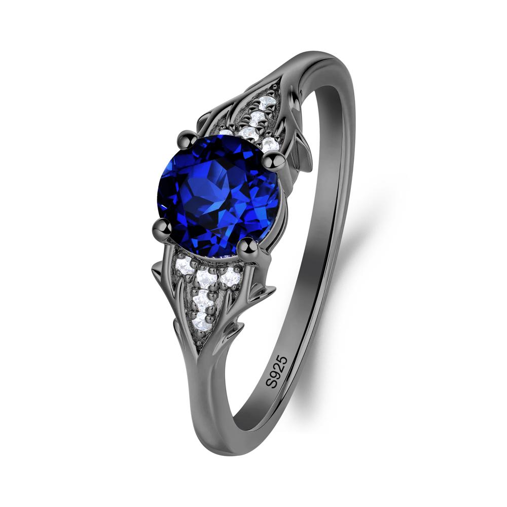 Round Sapphire Branch Engagement Ring - LUO Jewelry #metal_black finish sterling silver