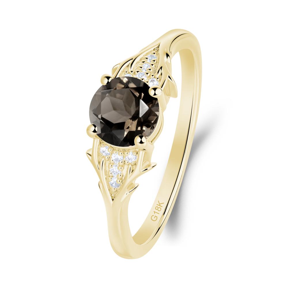 Round Smoky Quartz Branch Engagement Ring - LUO Jewelry #metal_18k yellow gold