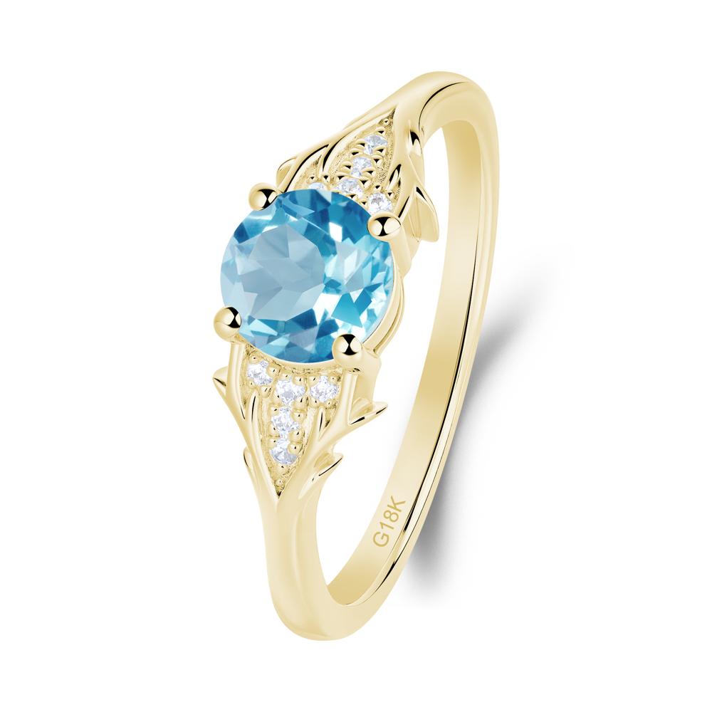 Nature Inspired Twig Textures Swiss Blue Topaz Ring - LUO Jewelry #metal_18k yellow gold