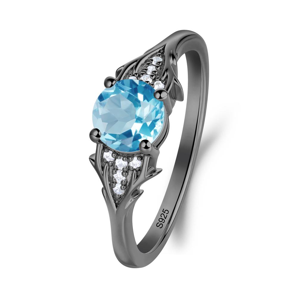 Nature Inspired Twig Textures Swiss Blue Topaz Ring - LUO Jewelry #metal_black finish sterling silver