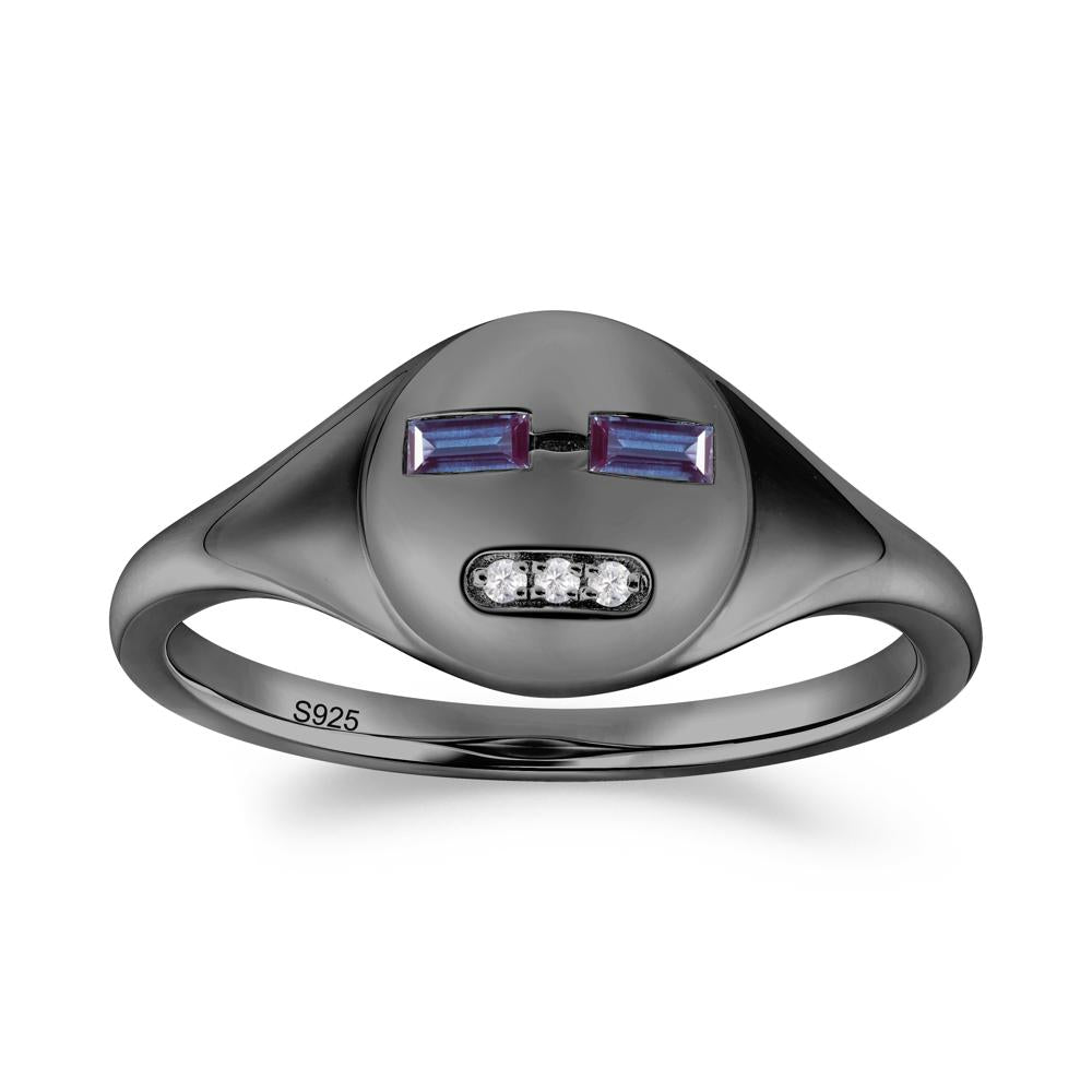 Abstract Face Inspired Alexandrite Signet Ring - LUO Jewelry #metal_black finish sterling silver