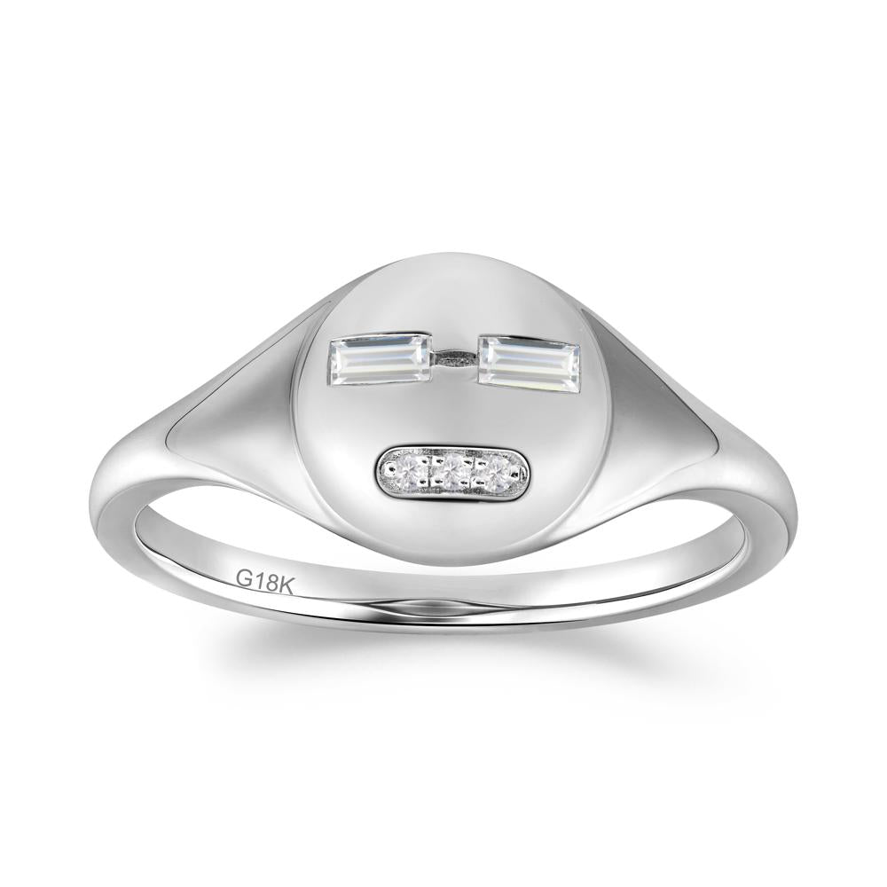 Abstract Face Inspired Cubic Zirconia Signet Ring - LUO Jewelry #metal_18k white gold