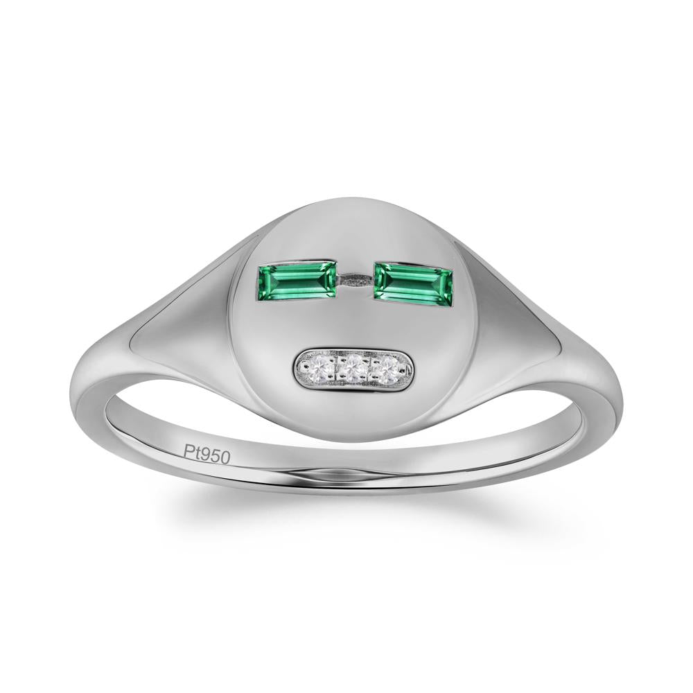 Abstract Face Inspired Emerald Signet Ring - LUO Jewelry #metal_platinum