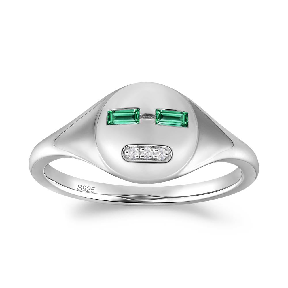 Abstract Face Inspired Emerald Signet Ring - LUO Jewelry #metal_sterling silver