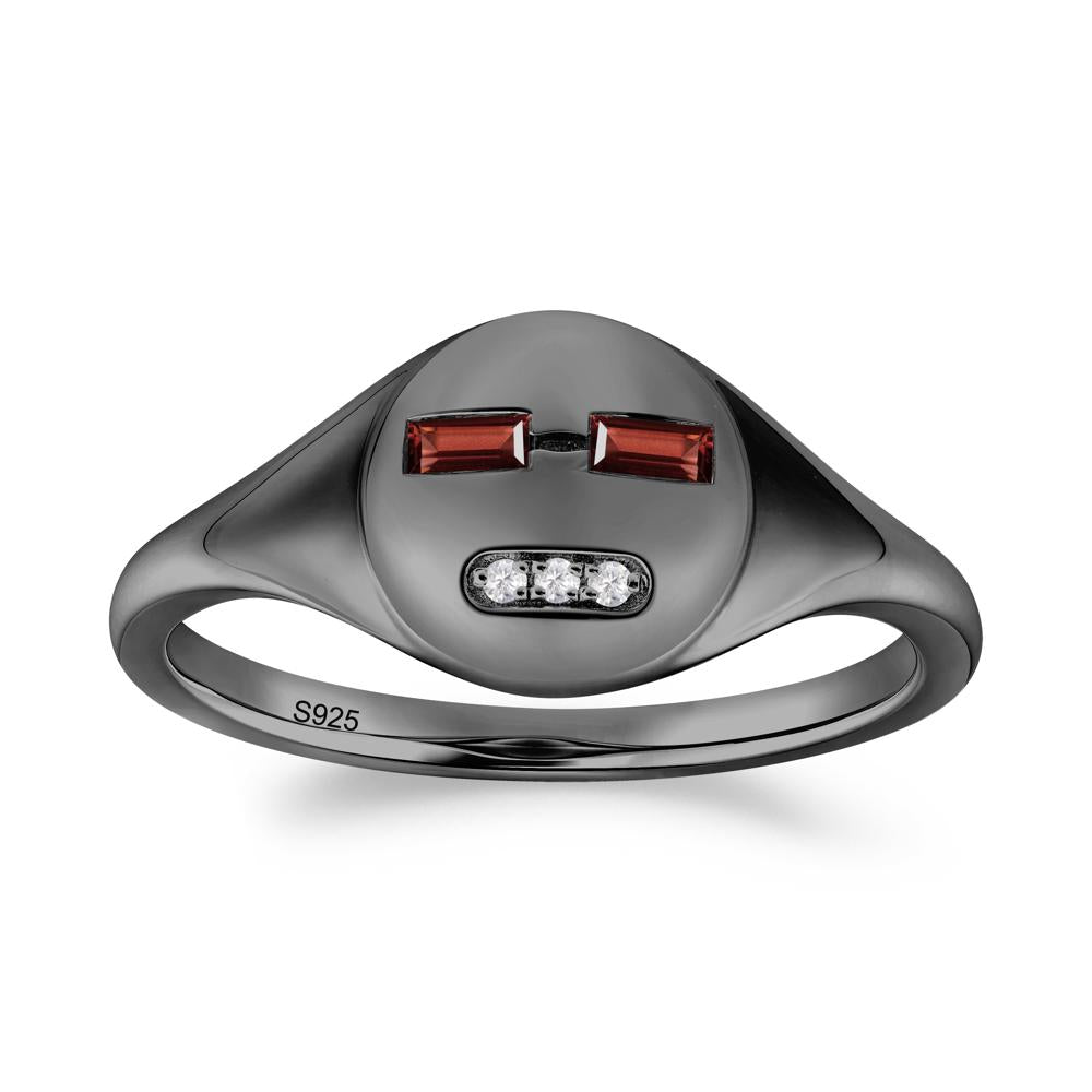 Abstract Face Inspired Garnet Signet Ring - LUO Jewelry #metal_black finish sterling silver