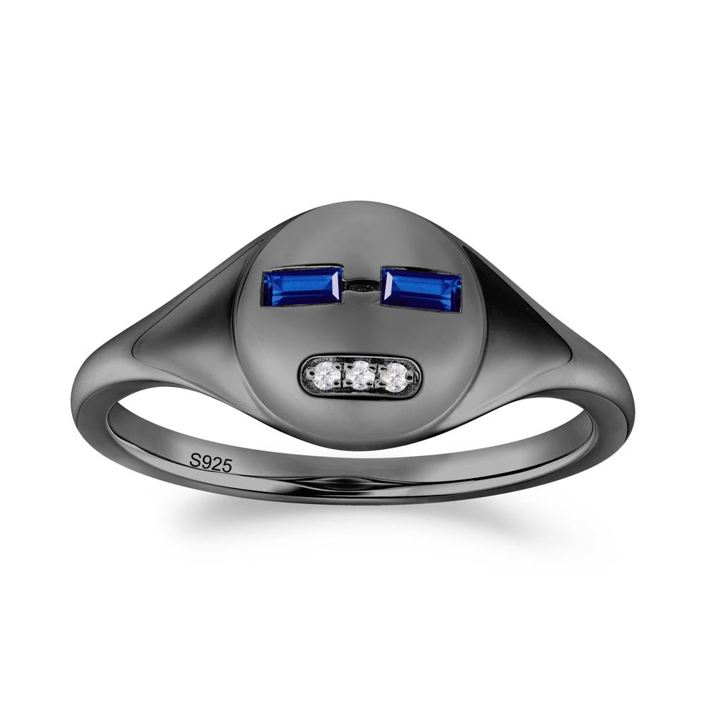 Abstract Face Inspired Sapphire Signet Ring - LUO Jewelry #metal_black finish sterling silver