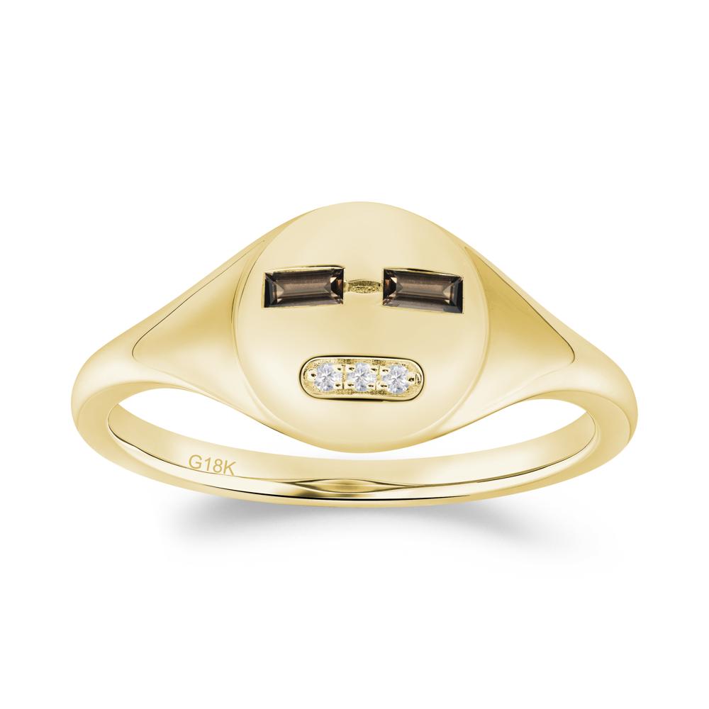 Abstract Face Inspired Smoky Quartz Signet Ring - LUO Jewelry #metal_18k yellow gold